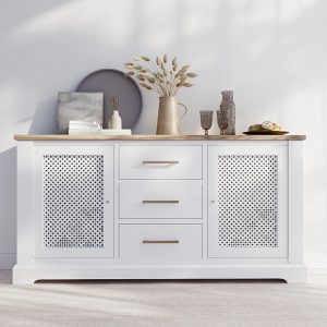 Aparador Classic Blanco con fondo de Madera Natural de Fresno