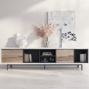 Mueble de televisión en Madera de Fresno Olivato Lacado en Grafito y Blanco de luca atelier