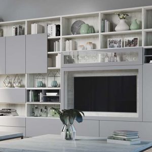 Mueble de Televisión con Librería en Blanco y Gris Nube