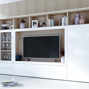 Mueble de Televisión con Librería en Blanco y Roble Natura
