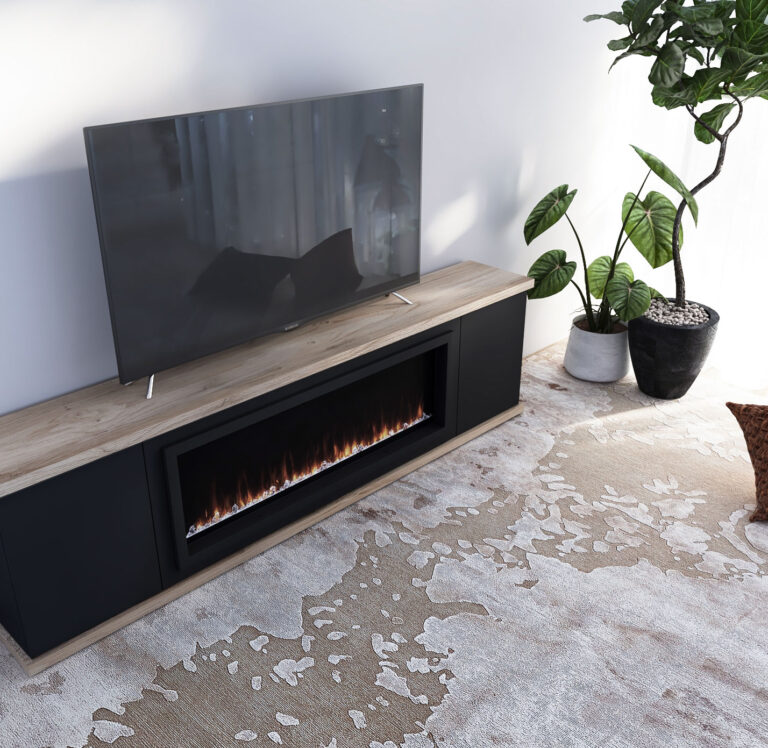 Mueble de televisión con chimenea negro y roble de luca atelier