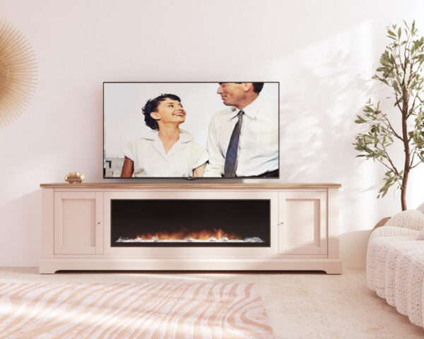 mueble de televisión con chimenea