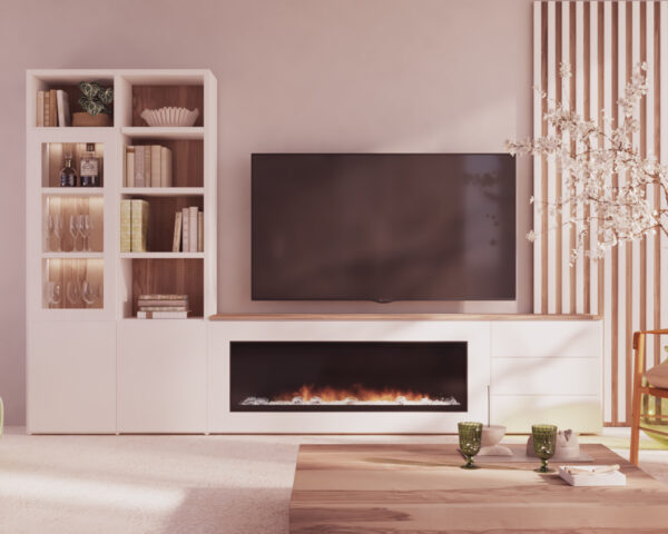 mueble de salón con chimenea