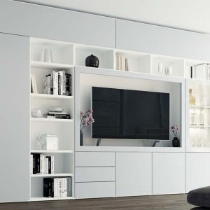 Mueble de Televisión con Librería en Blanco y Gris