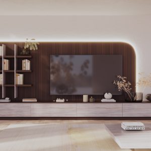 Mueble de salón a medida en eucalipto y Tazacorte