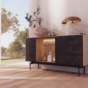 Aparador con vitrina Jade efecto piedra Marquina