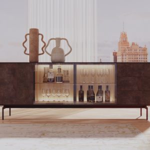 Mueble de salón vitrina efecto piedra
