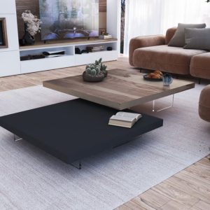Mesa de centro cuadrada en dos alturas con patas en metacrilato