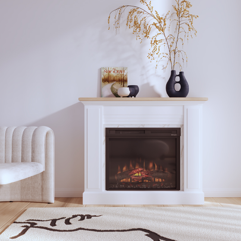 Chimenea eléctrica de estilo clásico con pino macizo de luca atelier