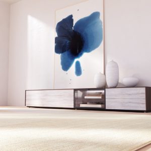 Mueble de televisión con vitrina Jade en piedra Tazacorte y Eucalipto