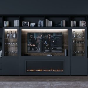 Mueble de salón con chimenea en Grafito a medida