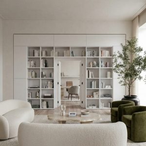 Librería a medida con estantes vistos y ocultos de luca atelier