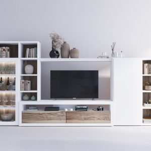 Mueble de televisión a medida Blanco y Fresno Olivato
