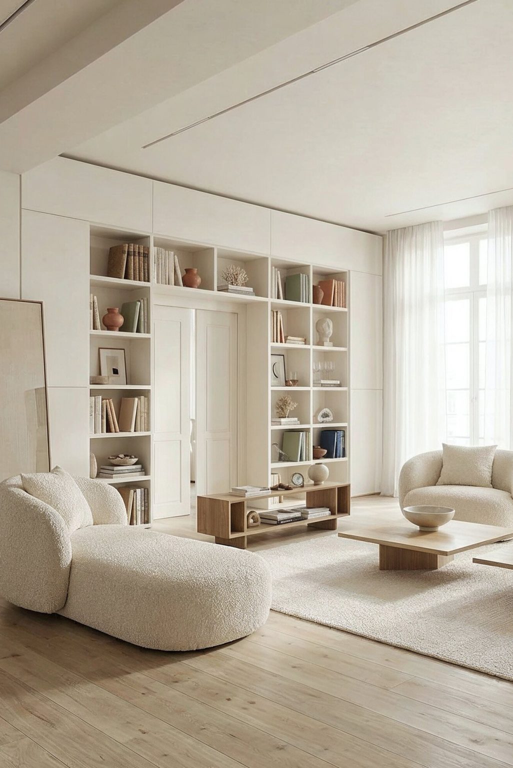 Librería a medida con estantes vistos y ocultos de luca atelier