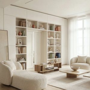 Librería a medida con estantes vistos y ocultos de luca atelier