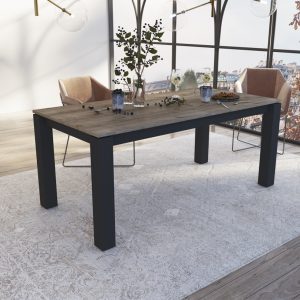 Mesa de comedor extensible en roble nudoso y lacado