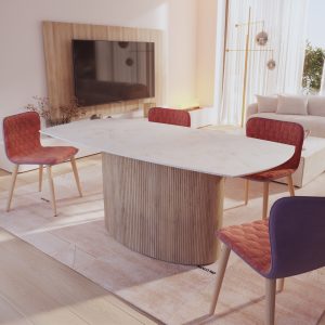 Mesa de comedor Oval de piedra y roble