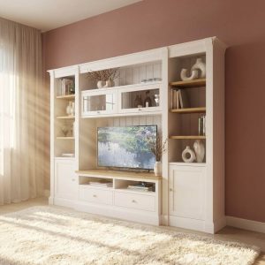 Mueble de salón provenzal blanco y roble