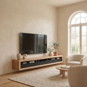 Mueble de televisión Roble Nudoso y cajones en negro