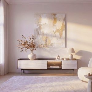 Mueble de televisión con vitrina Jade en piedra Tazacorte de Luca Atelier