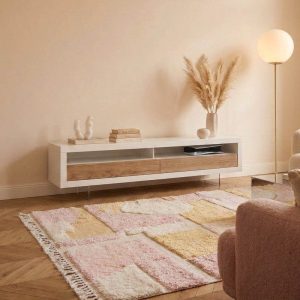 Mueble de televisión de Madera Natural en Blanco y Fresno con patas de metacrilato de Luca Atelier