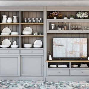 Mueble de salón / Librería a Medida Classic lacado en Gris y roble