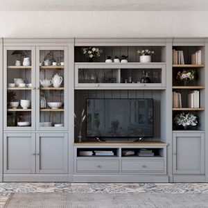 Mueble de televisión / Librería a Medida Classic lacado en Gris y roble