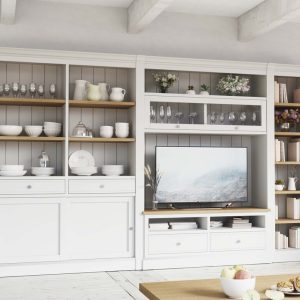 Mueble de televisión / Librería a Medida Classic lacado en blanco y roble