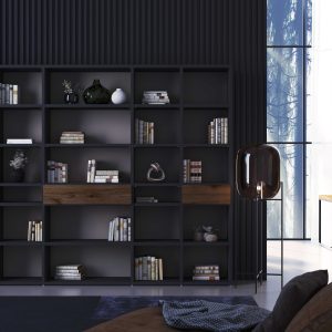 Librería en Negro efecto poro y detalles en Roble de luca atelier
