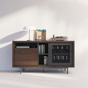 Librería con vitrina Blocks en Madera de Nogal y Lacado Grafito