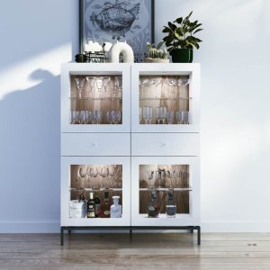 Vitrina iluminada Laminada en blanco y Fresno Olivato
