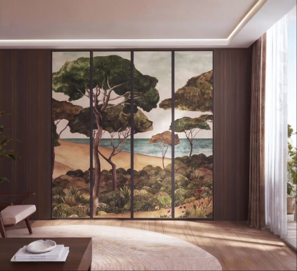 armario con puertas de papel pintado enmarcado
