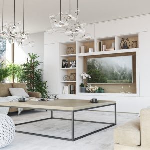Mueble de Televisión con Librería en Blanco y Madera de Roble Natural