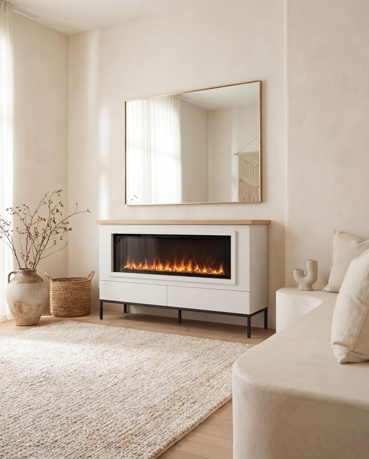 Mueble con chimenea lacado en blanco de luca atelier