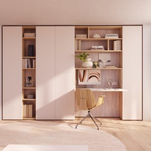 librería con escritorio oculto abatible de luca atelier