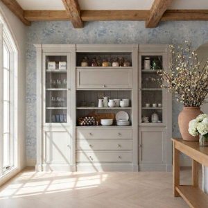 Alacena Provenzal gris con baldas de roble natural de Luca Atelier