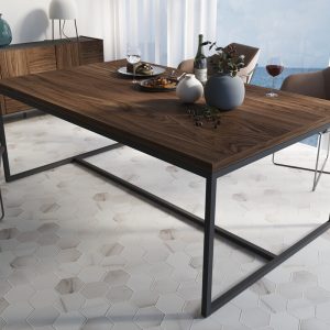 Mesa de comedor recta con estructura metálica