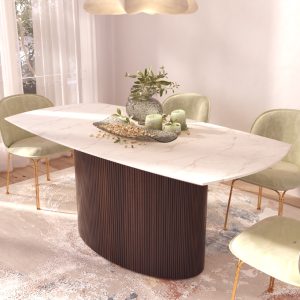 Mesa de comedor Oval de mármol y caoba