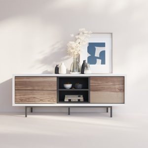 Mueble de televisión en Madera de Fresno Olivato Lacado en Grafito y Blanco de luca atelier