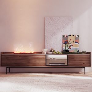 Mueble de televisión elegante en Nogal con chimenea