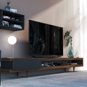 Mueble de Televisión y estantería en Madera Natural de Roble