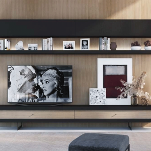 Mueble de Televisión en Madera Natural de Roble y Negro efecto Poro