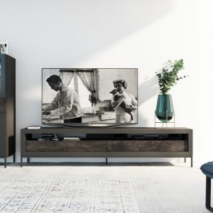 Mueble de Televisión en Grafito y detalles en Efecto Piedra