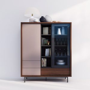 Librería con vitrina Blocks en Madera de Nogal y Lacados Tierra y Grafito